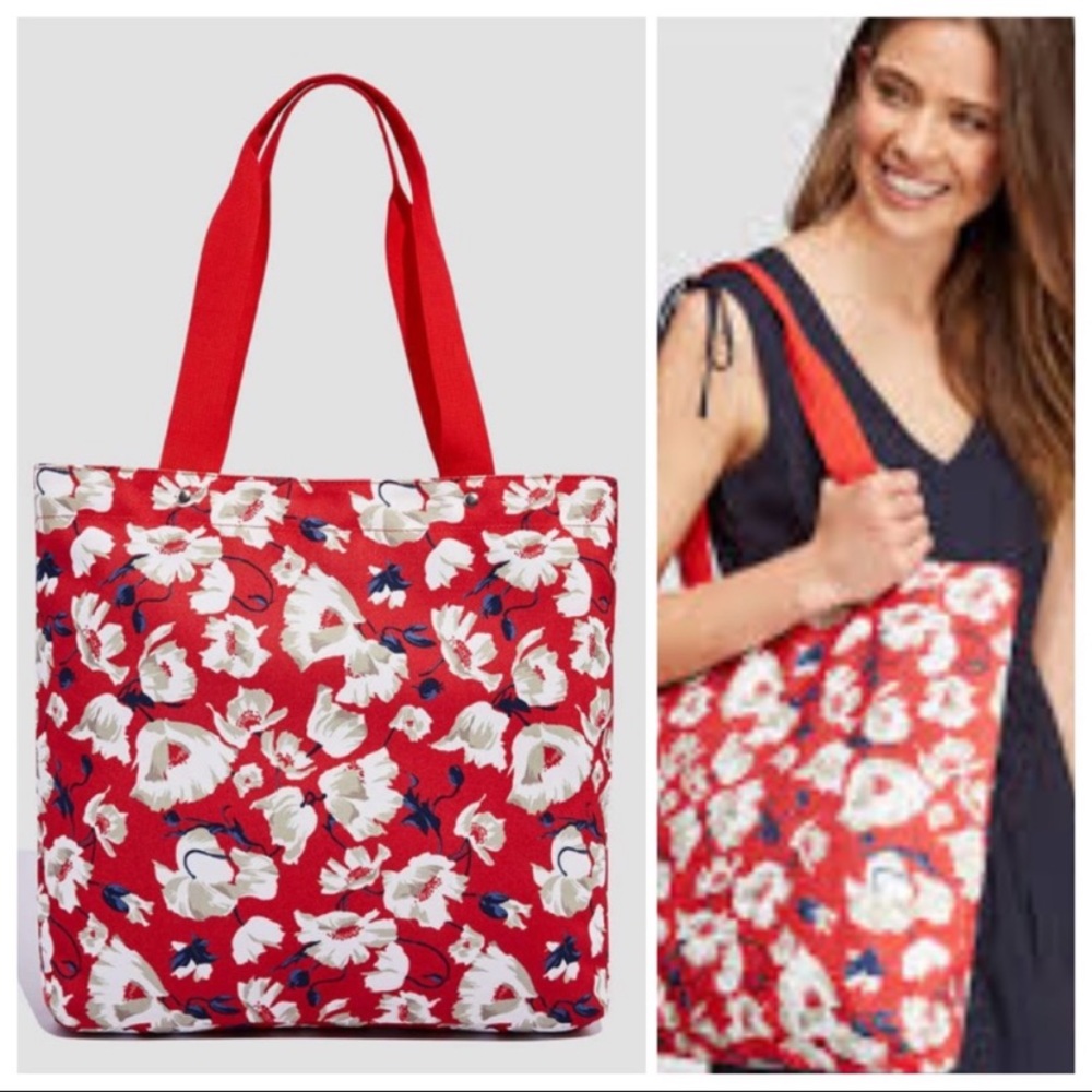 Joe Fresh Canvas Floral Tote Bag Red